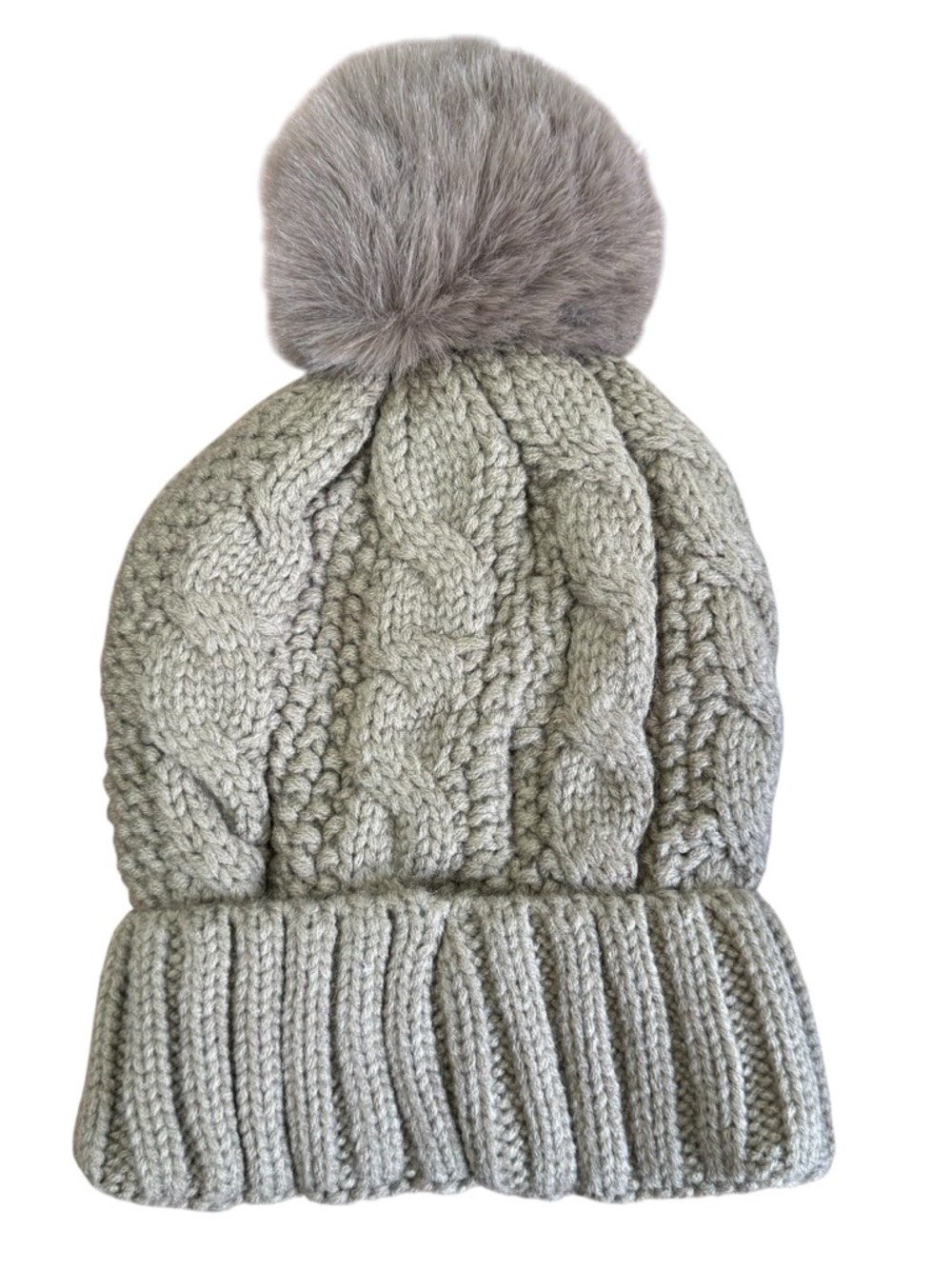 The North Face Cable Knit Beanie Faux Fur Pom Fleece Lined Winter Hat NWT - Picture 2 of 6
